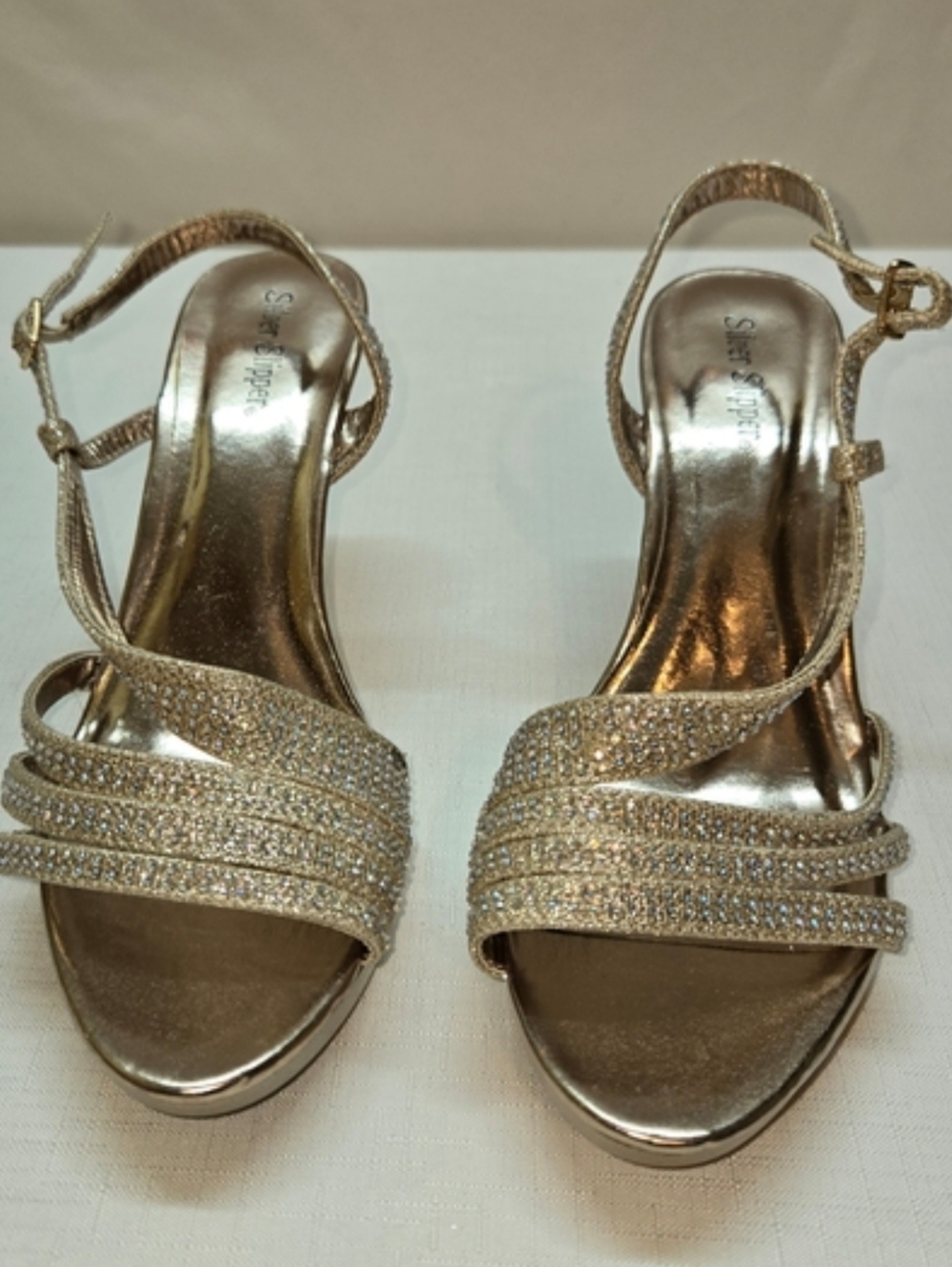 Silver Slipper - 9W- Champagne Embellished Brial Shoes